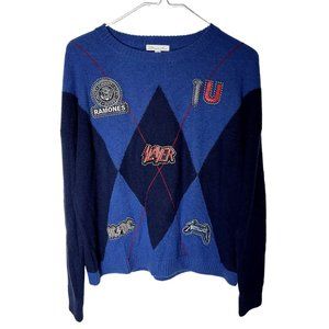 Minnie Rose | 100% Cashmere Rock Bands Argyle Pullover Sweater